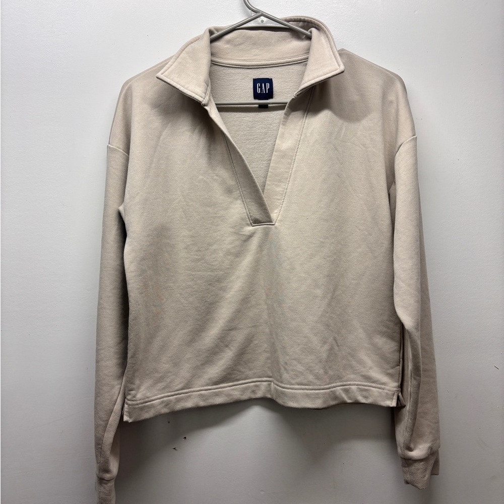 GAP Men's Cream V-Neck Quarter-Zip Pullover